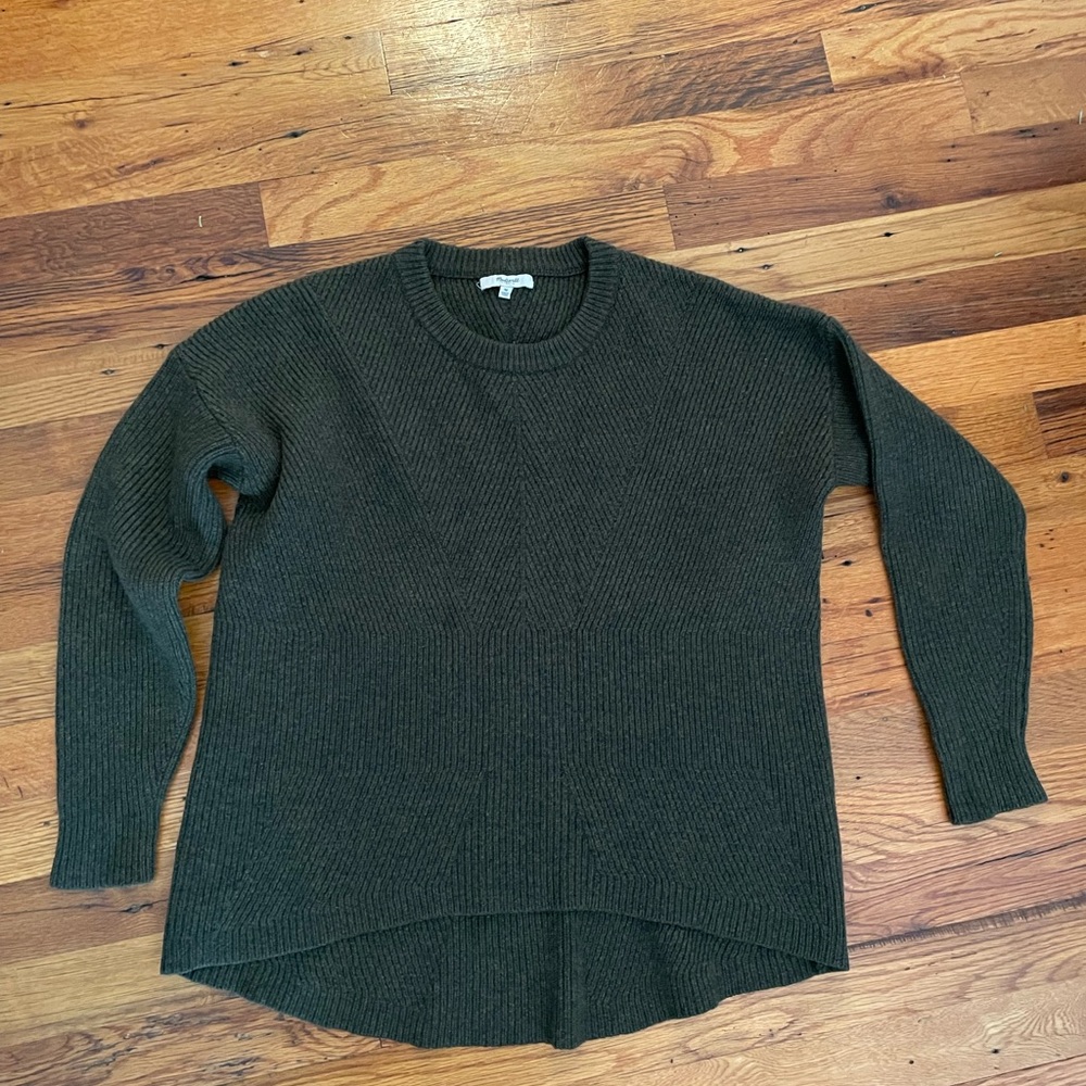 Madewell thick high / low dark green sweater